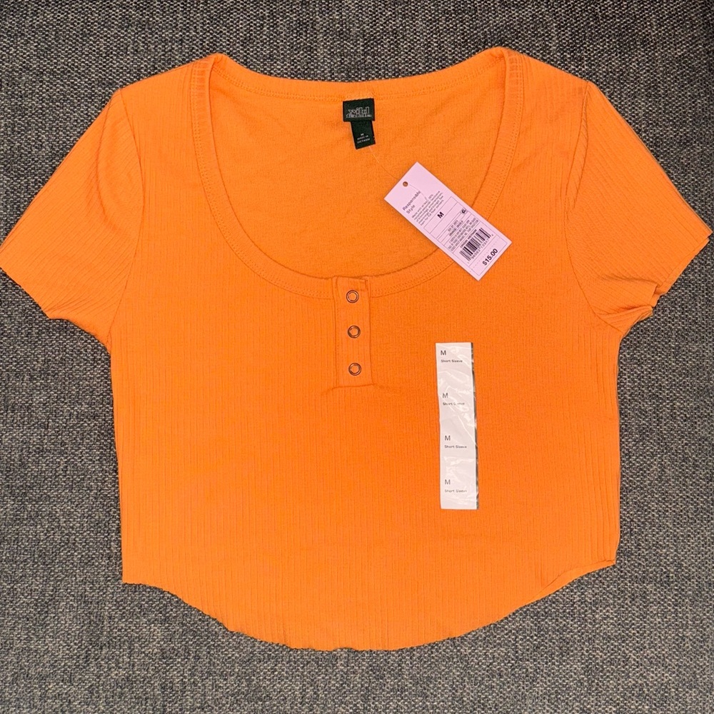 Wild Fable Orange Buttoned Crop Short Sleeve T-Shirt